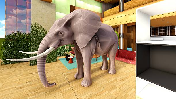 istock Pink elephant in the living room 3d rendering 627543650