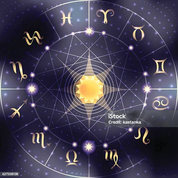 Circle With Signs Of Zodiac Stock Illustration - Download Image Now - Backgrounds, Dark, Defocused