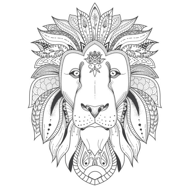 ilustrações, clipart, desenhos animados e ícones de pôster com leão estampado - illustration and painting image computer graphic lion