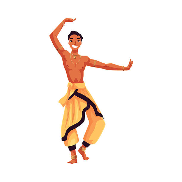 indyjski tancerz męski w tradycyjnych spodniach haremowych, bollywoodzki wykonawca - bharata natyam illustrations stock illustrations
