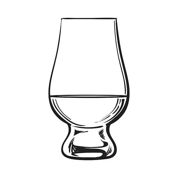 Vector illustration of Scotch whiskey, rum, brandy nosing glass