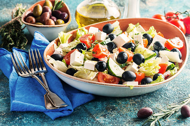 istock Greek salad with fresh vegetables 627584006
