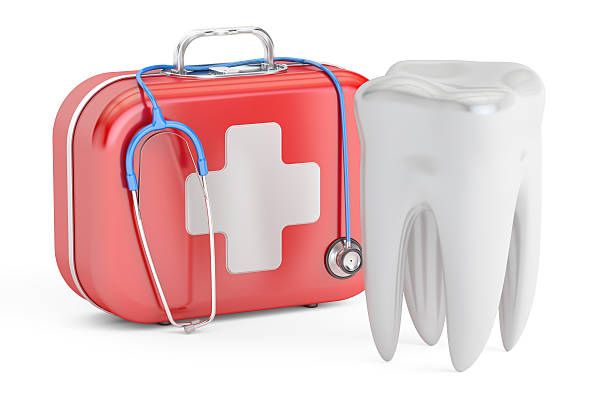 istock Tooth and First Aid Kit, dental first aid concept 627625548