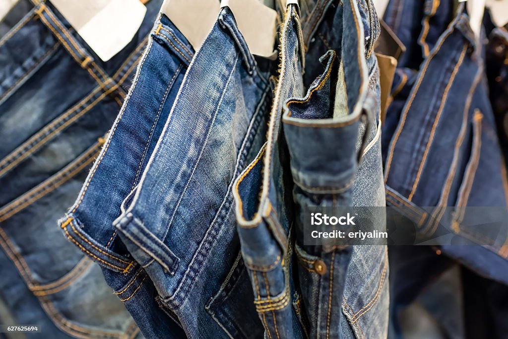 row of blue denim (soft focus) Arts Culture and Entertainment Stock Photo