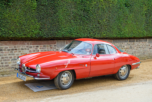 Jüchen, Germany - August 5, 2016: Alfa Romeo Giulietta Sprint Speciale also called Giulietta SS 1961 compact sports car. The car is on display during the 2016 Classic Days at castle Dyck. 