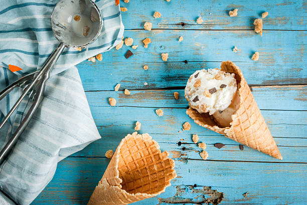 istock Traditional waffle cones with ice cream 627627714
