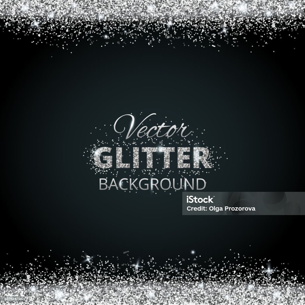 Shiny background with silver glitter frame and space for text Shiny background with silver glitter frame and space for text. Vector glitter decoration, great for christmas and birthday cards, wedding invitation, party posters and flyers. Glitter stock vector