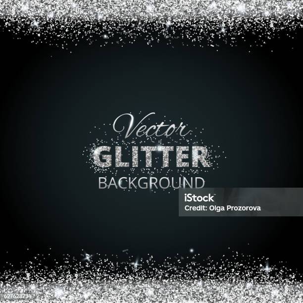 Shiny Background With Silver Glitter Frame And Space For Text Stock Illustration - Download Image Now