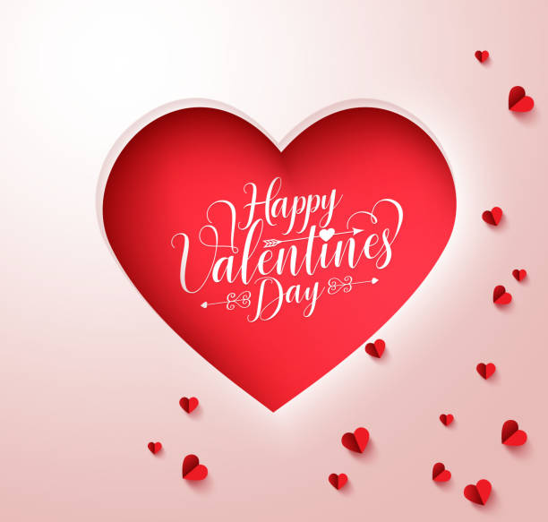 istock Happy valentines day typography text in red paper cut heart 627645092