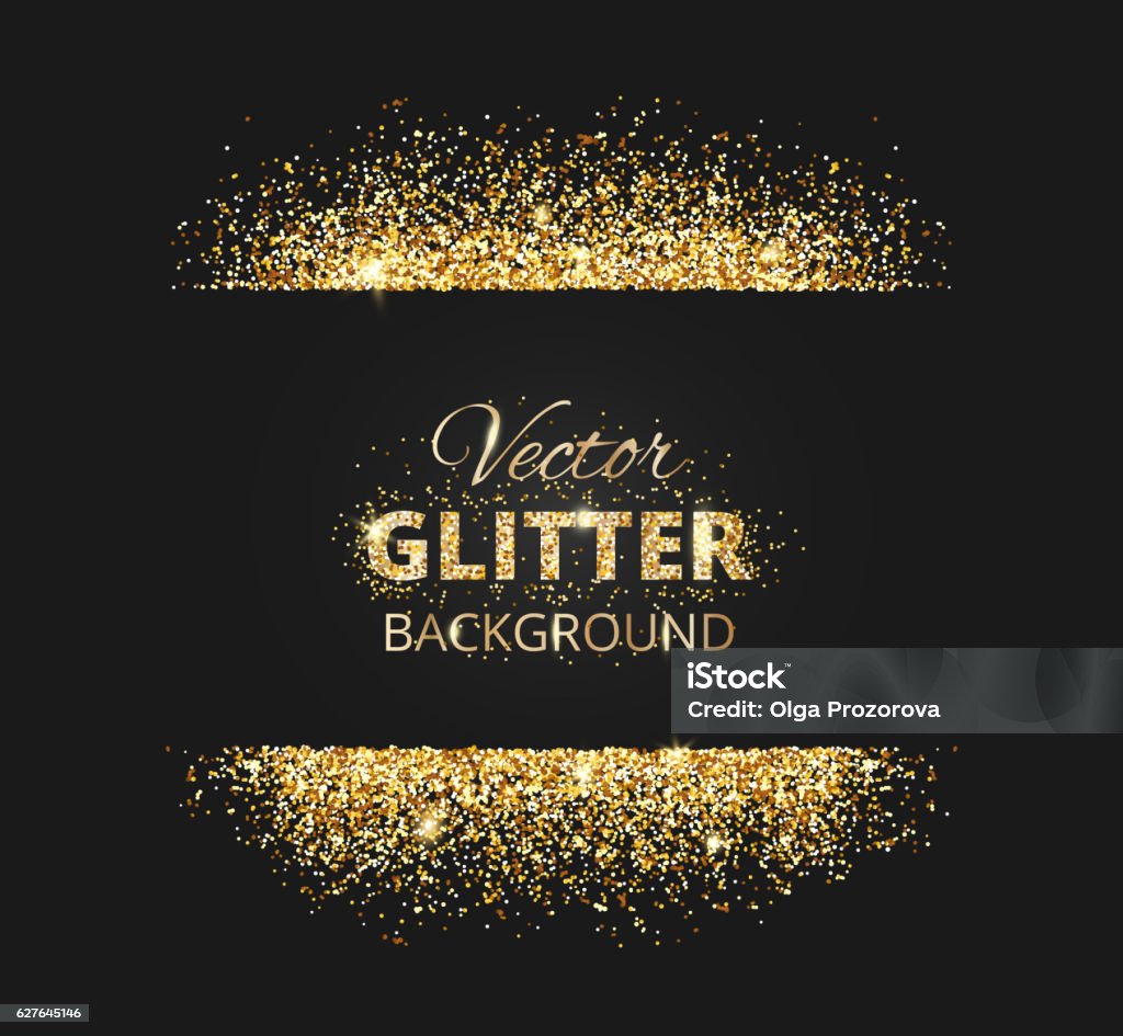 Sfondo nero e oro con cornice glitter - arte vettoriale royalty-free di Compleanno