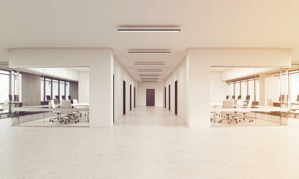 istock Two rows of conference rooms in office, toned 627667756