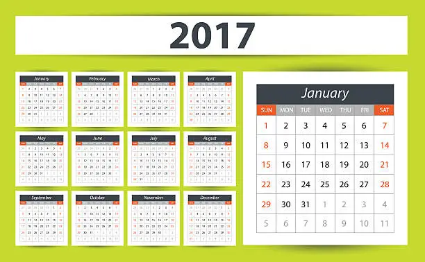 Vector illustration of Calendar Planner Design for 2017