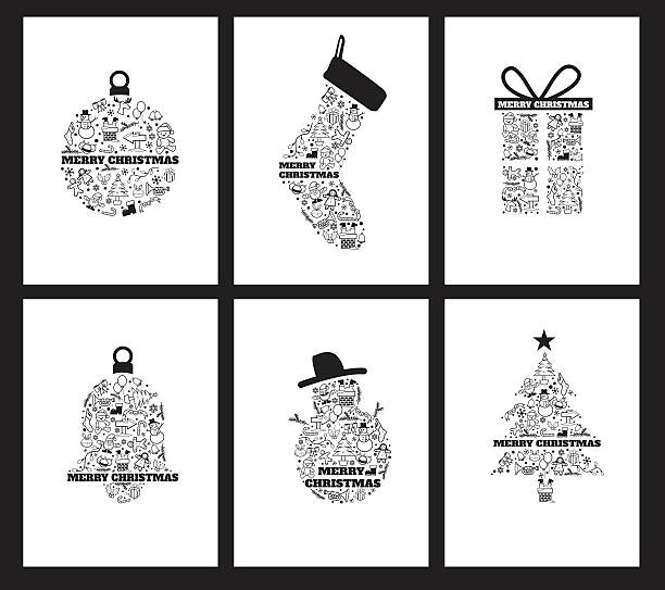 рождественские иконки праздник фон набор - sphere ball toy black background stock illustrations