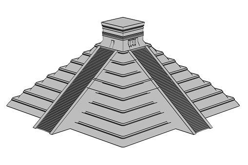 2d cartoon illustration of mayan pyramide
