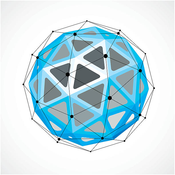 istock Abstract 3d faceted figure with connected black lines and dots. 627681904