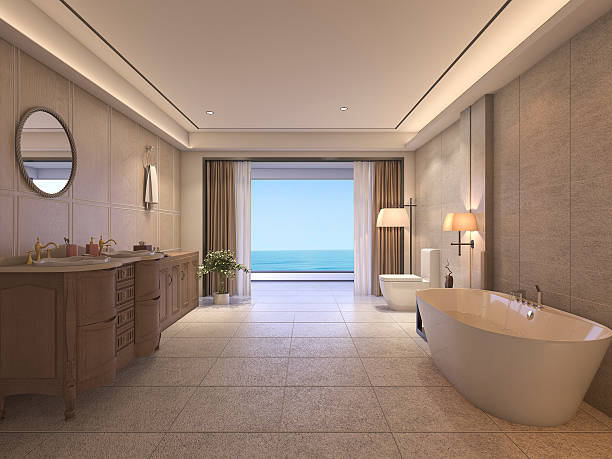 istock 3d rendering luxury bathroom with classic furniture 627721644