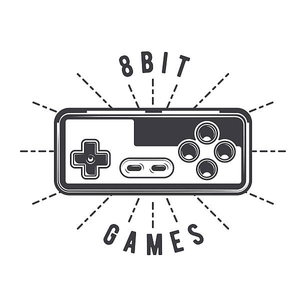 retro 8-bitowy joystick do gier wideo - video game gamepad black isolated on white stock illustrations