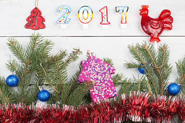 istock Christmas fir branches, christmas tinsel rain 627723148