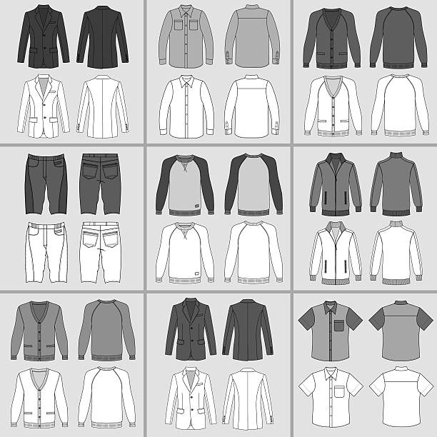 illustrazioni stock, clip art, cartoni animati e icone di tendenza di set abbigliamento uomo - shorts