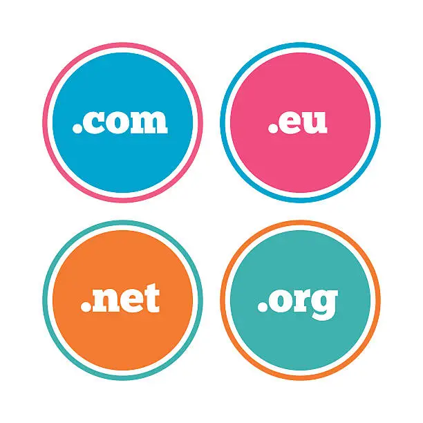 Vector illustration of Top-level domains signs. Com, Eu, Net and Org.