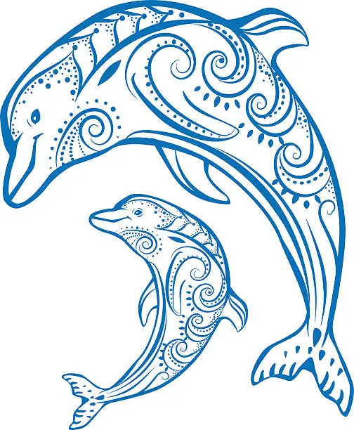 Vector illustration of Two dolphins