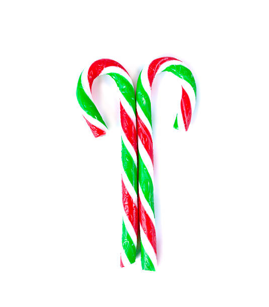 istock christmas Mint cane candy close up on white 627728164