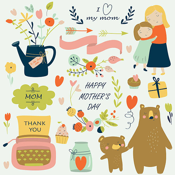 ilustrações de stock, clip art, desenhos animados e ícones de mothersdaybrightcolor - mother gift