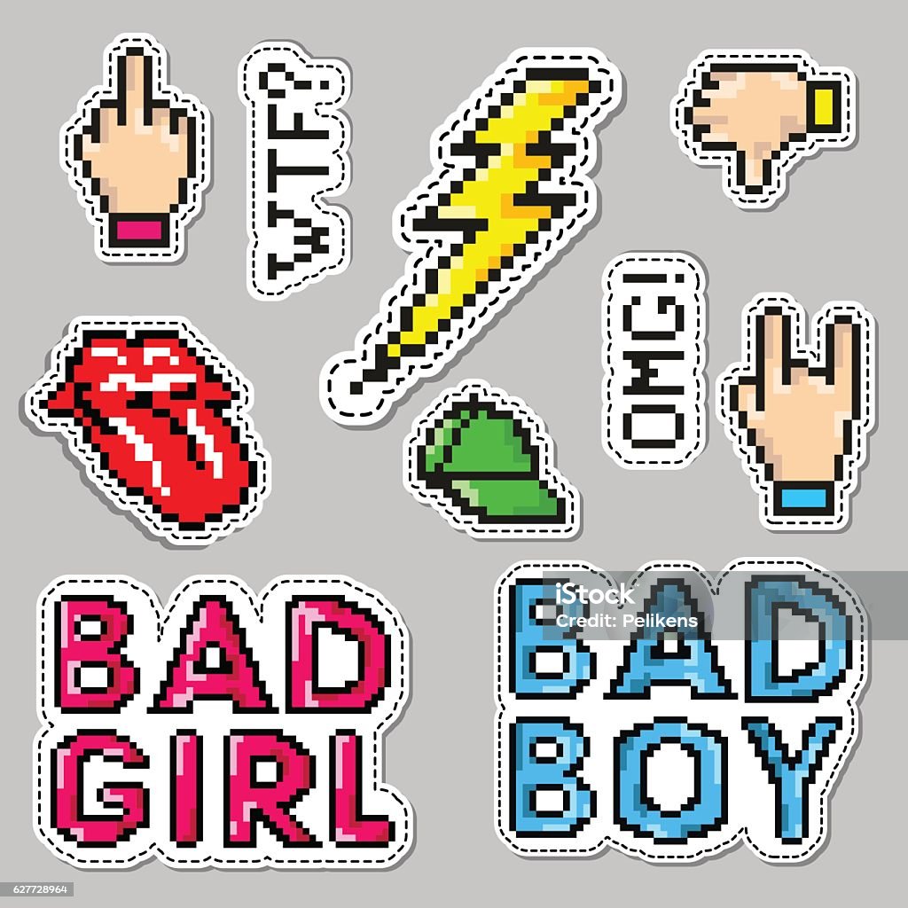 Fashion Patch Badges With Lips Hat Bad Boy Girl Lightning Stock ...