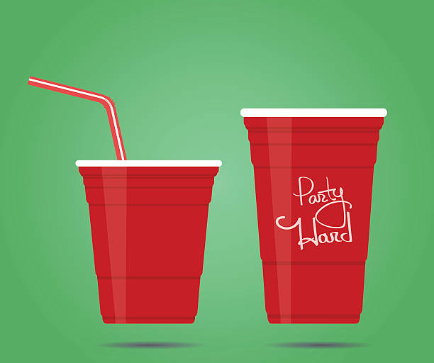 две красные чашки партии - disposable cup red beer plastic stock illustrations