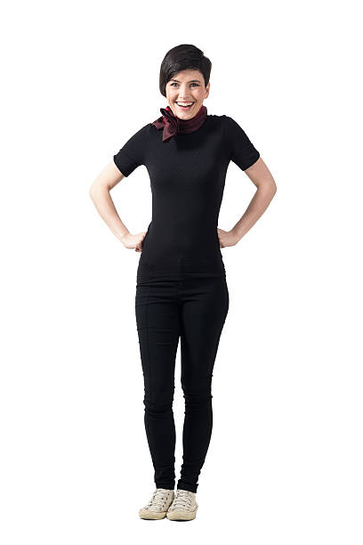 istock Cheerful happy woman looking at camera with hands on hips 627741096