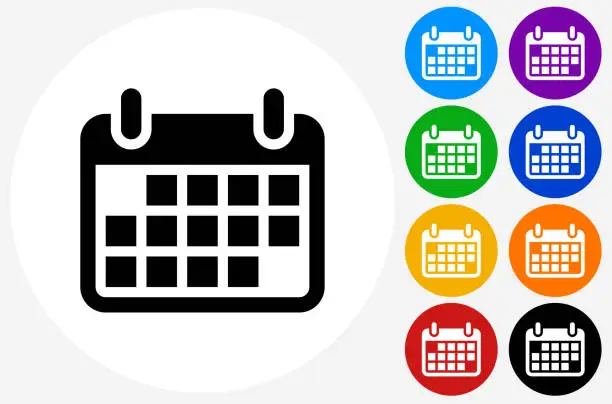 Vector illustration of Calendar Icon on Flat Color Circle Buttons