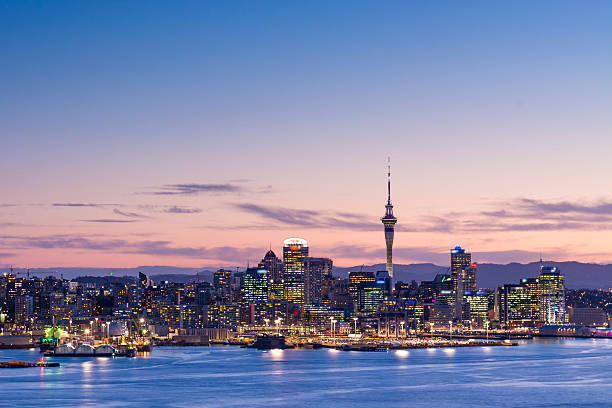 Blue Hour from Mount Victoria Mount Victoria is an extinct volcano near Devonport in Auckland. It offers spectacular views of the city, especially at sunset. blue hour twilight stock pictures, royalty-free photos & images