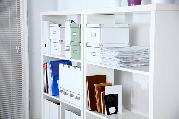 istock File folders, standing on the shelves at office 627743982