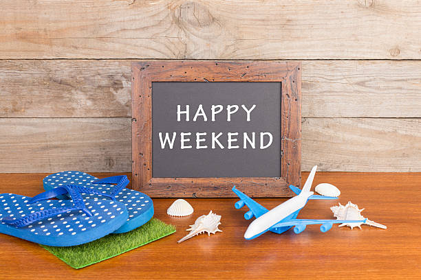 istock flops, toy airplane, blackboard, inscription 