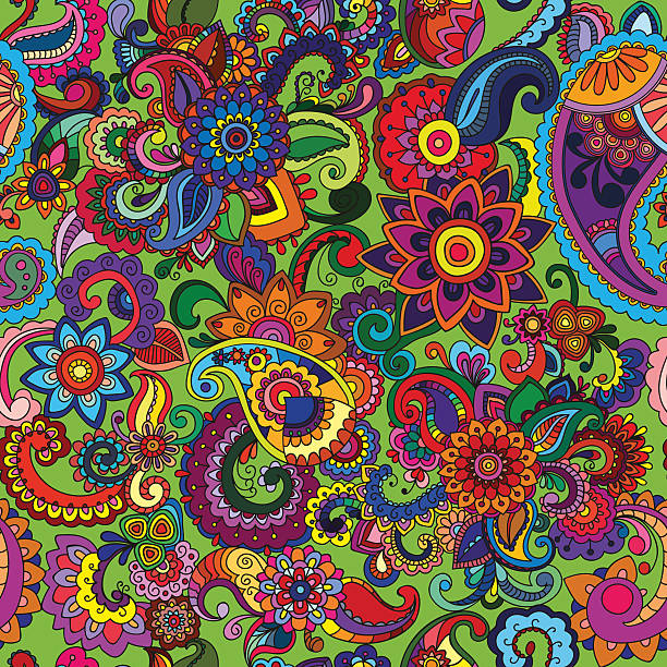 bezożądkowe tło ogórek - paisley textile floral pattern pattern stock illustrations