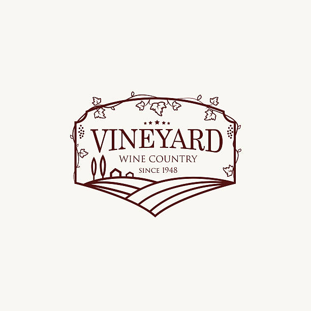 Landscape with vineyard fields, villa, trees. Landscape with vineyard fields, villa, trees. Outline vector illustration of rural landscape. Trendy concept for wine list, bar or restaurant menu, labels and package.  grape vine vineyard wine stock illustrations