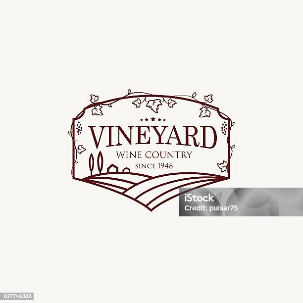 Landscape With Vineyard Fields Villa Trees Stock Illustration - Download Image Now - Vineyard, Wine, Vine - Plant