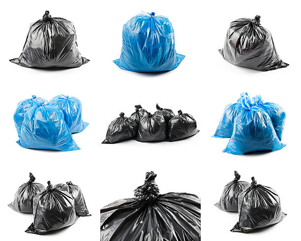 istock Collage of black and blue garbage bags 627748488