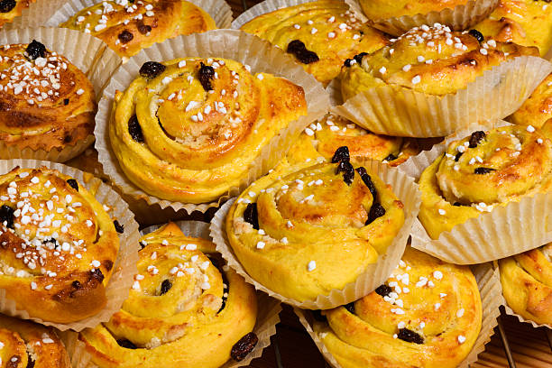 istock Traditional Swedish saffron buns on wire rack 627758836