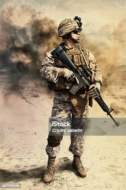 Us Marine In The Desert Stock Photo - Download Image Now - Army Soldier, Armed Forces, USA