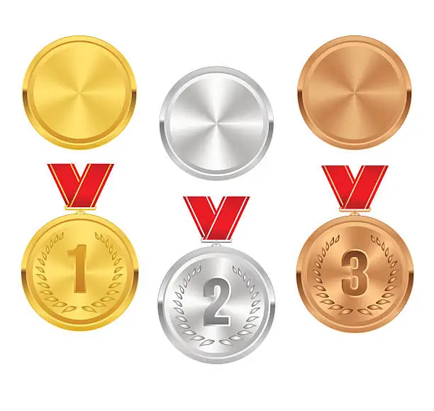 Vector illustration of Set of gold, silver and bronze award medals. Vector awards.