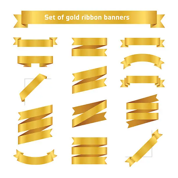 Vector illustration of Set of golden ribbon banners. Flat vector gold tape collection.
