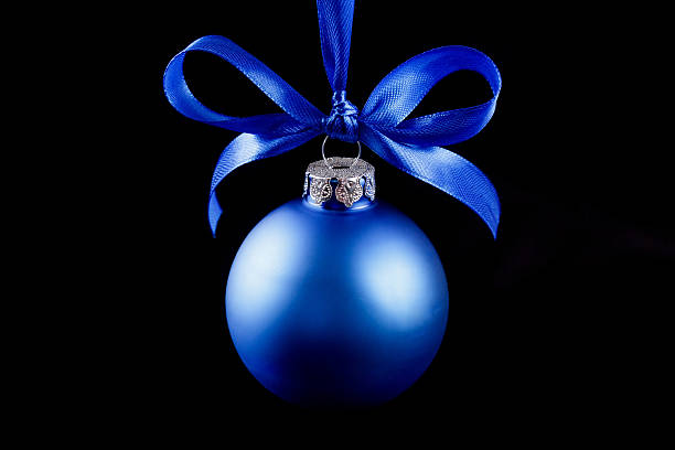 istock Hanging blue christmas ball at the background 627761476