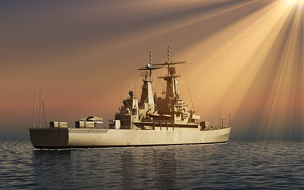 istock Modern Warship In Rays Of The Sun 627763648