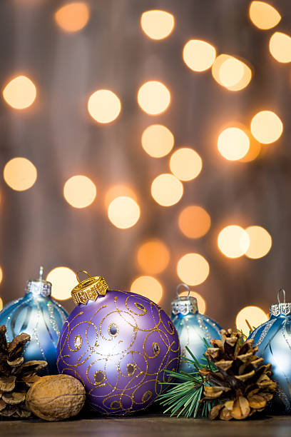 istock Christmas background with decorations on wooden board 627763984