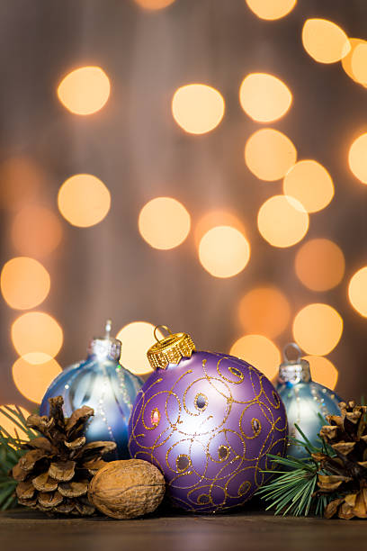 istock Christmas background with decorations on wooden board 627764084