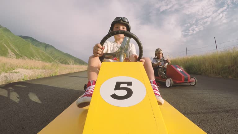 Boys Racing Homemade Soap Box Race Cars