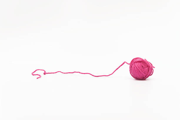 istock Gray kitten playing with pink clew isolated 627778020