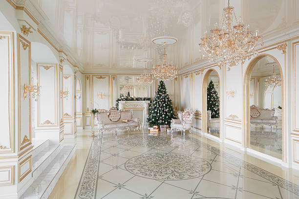 istock Calm image of interior Classic New Year Tree decorated in 627778266