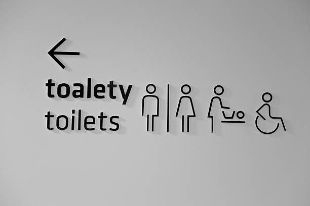 公衆トイレはアイコントイレのシンボルwc矢印に署名 - public restroom bathroom restroom sign sign ストックフォトと画像